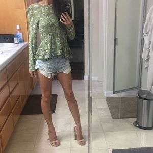 Zara green floral blouse xs